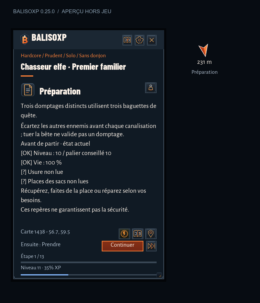 Module de domptage du chasseur elfe, version 0.25 Alpha simulée hors jeu
