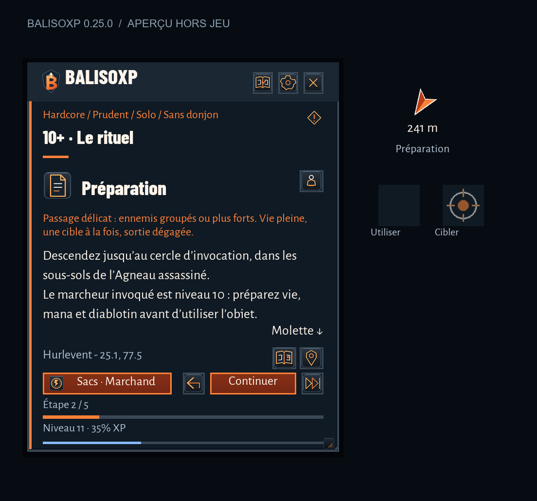 Un sac préparé : aperçu du moteur BalisoXP 0.21.0 hors jeu